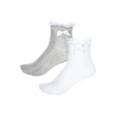 Girls grey and white frilly socks pack